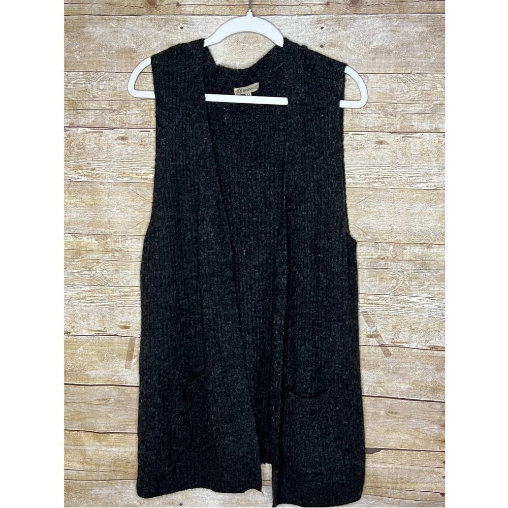 DEMOCRACY WOMENS WOOL BLEND GRAY RIBBED CASUAL OPEN FRONT CARDIGAN DUSTER VEST